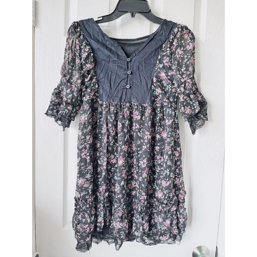 Cottagecore Floral Black Dress